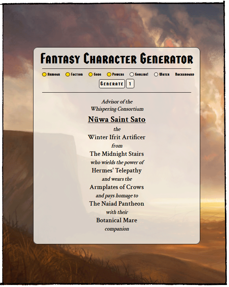 Fantasy Character Generator