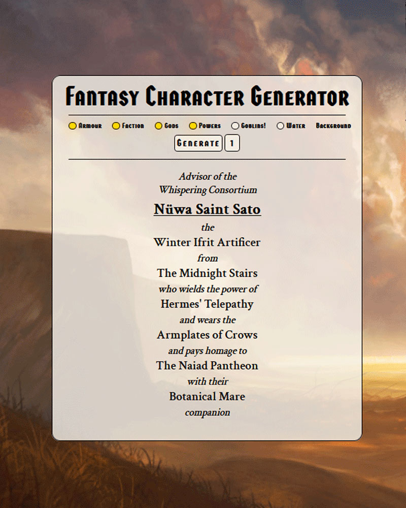 Fantasy Character Generator